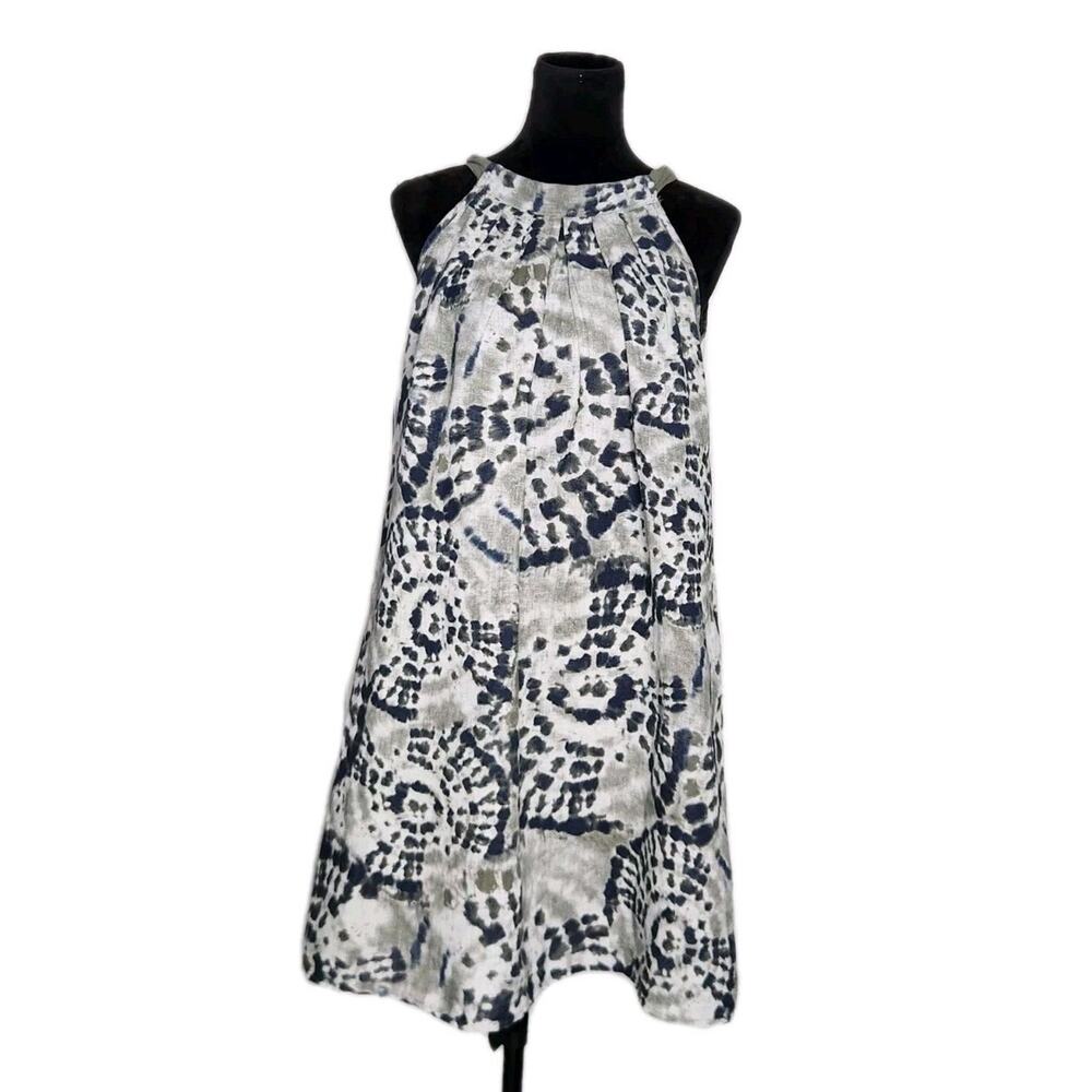 Bellambra 100% Pure Linen Italy Gray Tie Dye Sun Shift Mini Dress Women's Sz XS